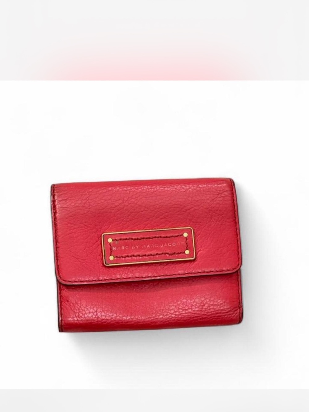 Marc by Marc Jacobs Red Leather Trifold Wallet with Gold Plaque